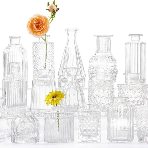Glass Bud Vases -Set of 20 for Flowers Small Clear Bud Vases in Bulk for Center